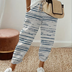  Casual Pants Women's Plus Stripe Print Elastic Drawstring Trousers