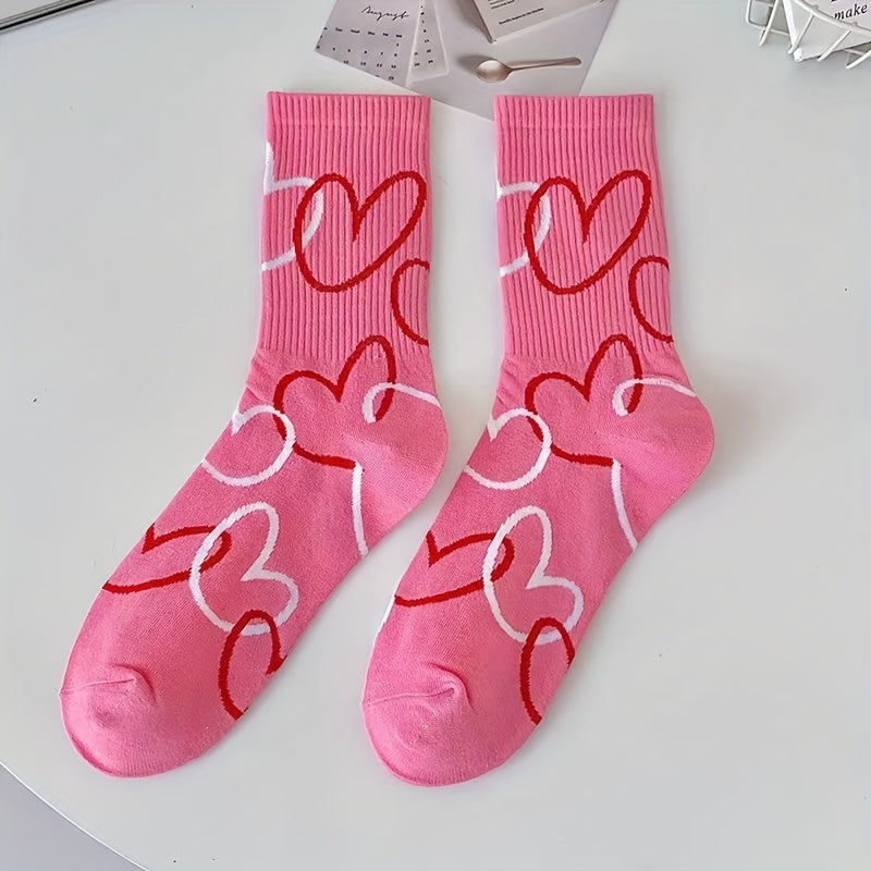 3 Pairs Heart Print Socks for Women