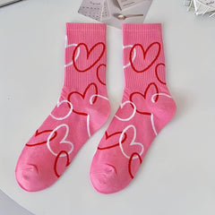 3 Pairs Heart Print Socks for Women