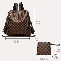 Geometric Pattern Backpack Vintage Daypack With Clutch Pouch
