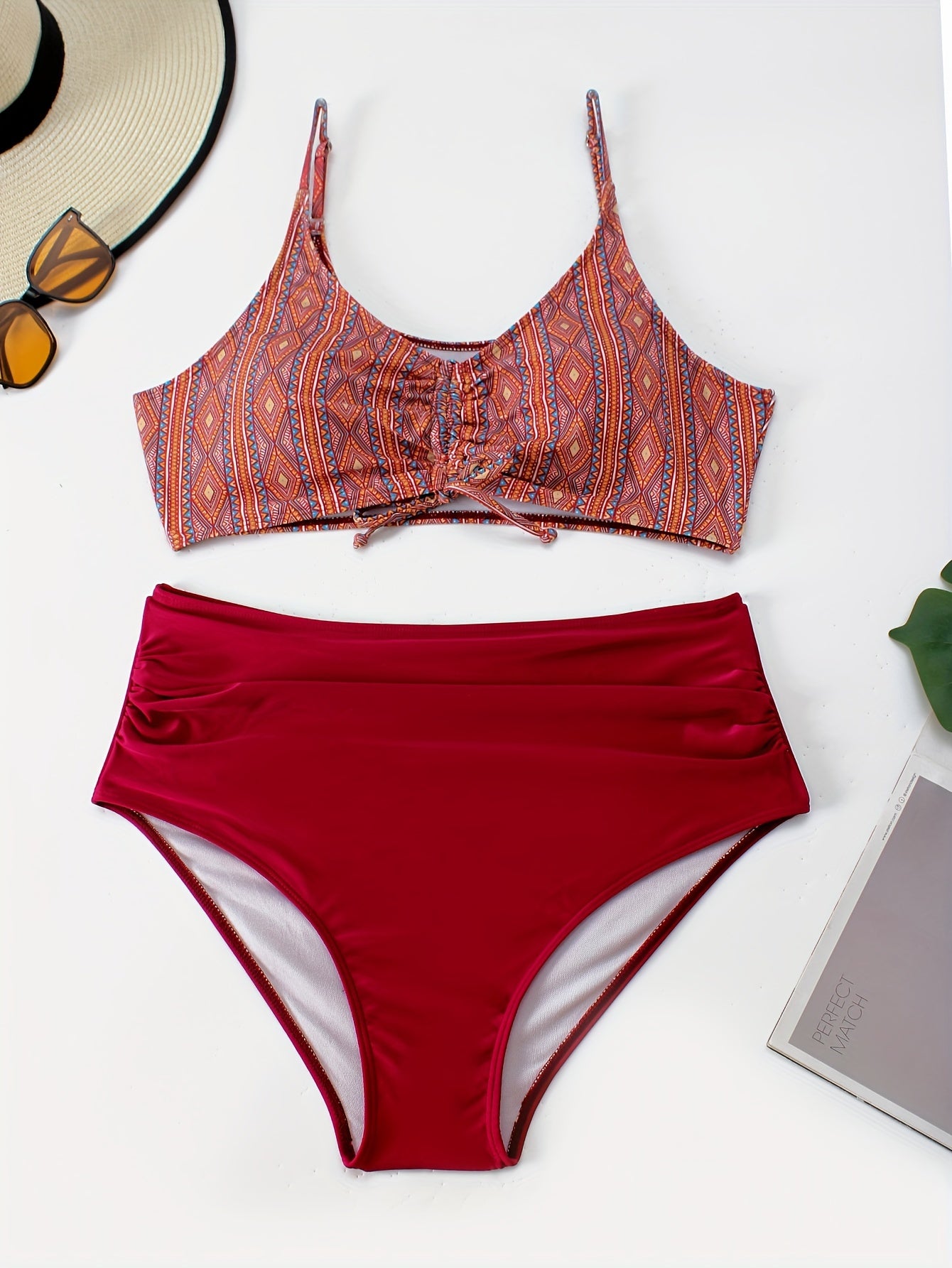  Boho Bikini Set Lace Bra & Ruched Panty Swim