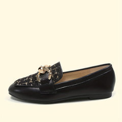 Women's Tweed Flat Loafers with Metallic Chain Decor