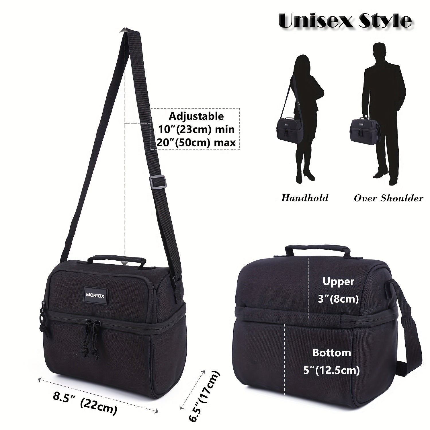 2 Compartment Lunch Bag Insulated Leakproof Shoulder Strap Work School Picnic