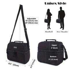 2 Compartment Lunch Bag Insulated Leakproof Shoulder Strap Work School Picnic