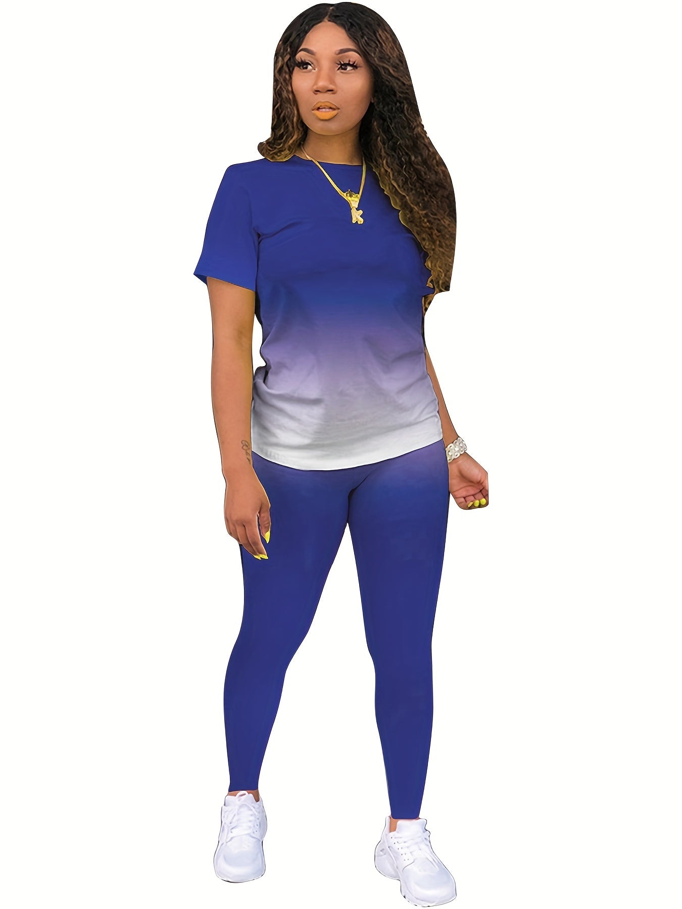 Spring & Summer Two-piece Set Gradient T-shirt & Slim Pants Outfits