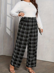  Grid Print Wide Leg Suit Pants