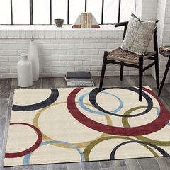 Modern Red Circle Pattern Area Rug Non Slip