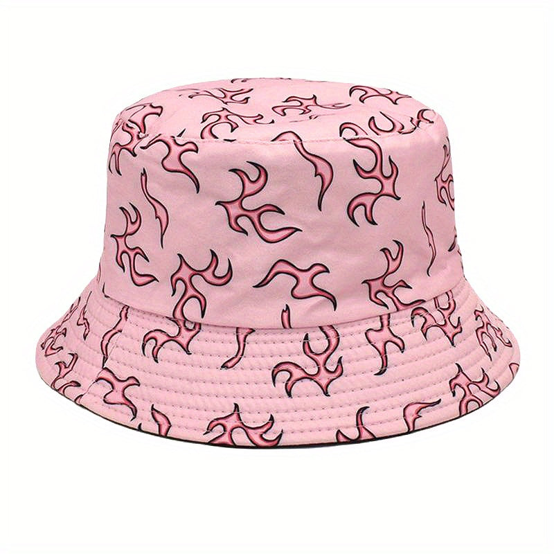 Flame Print Reversible Bucket Hat Cartoon Casual Basin Hat