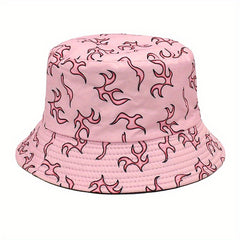 Flame Print Reversible Bucket Hat Cartoon Casual Basin Hat