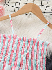 Toddler Girls Striped Frill Trim Cami Rompers for Beach Vacation