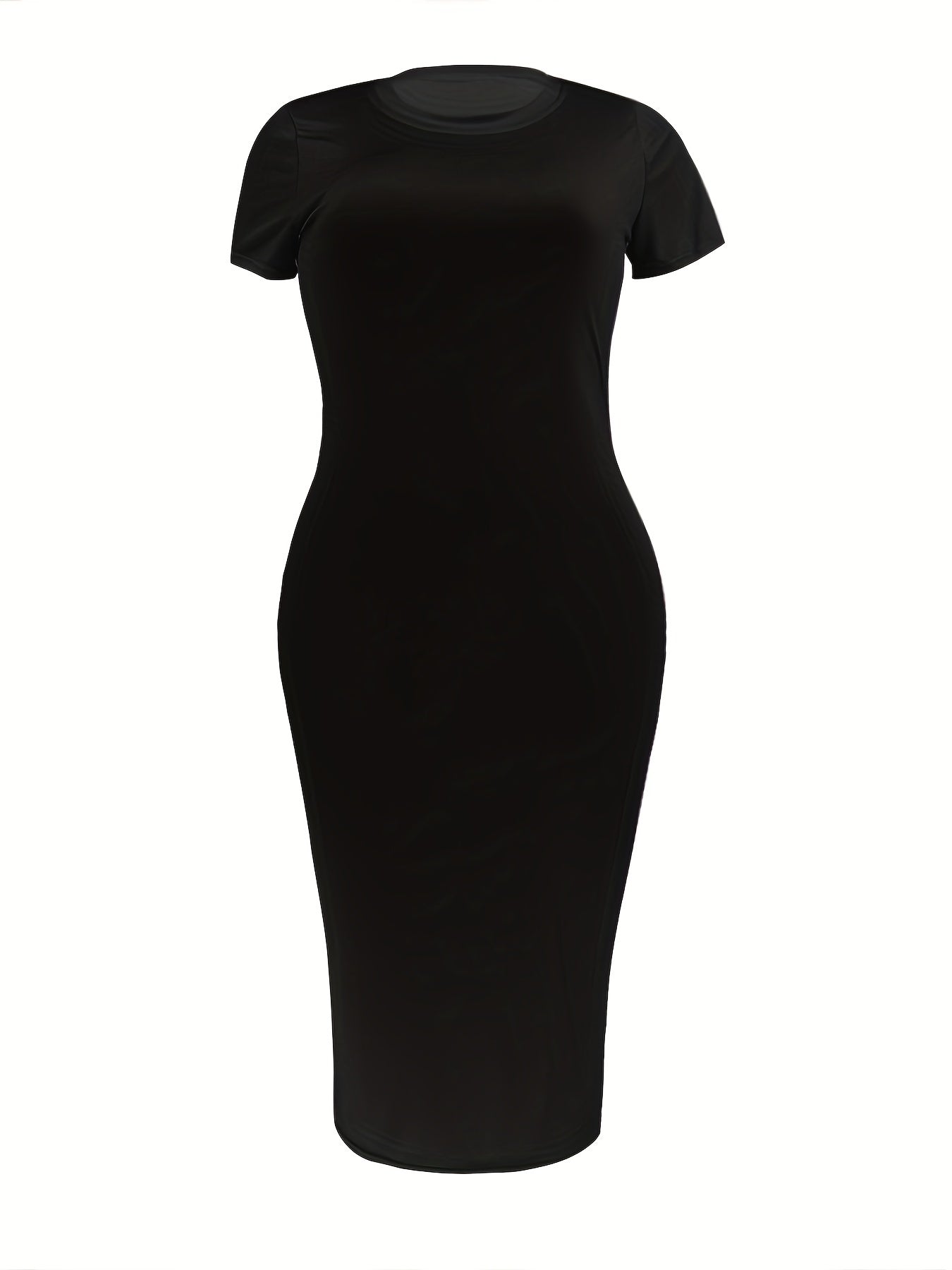  Casual Dress Women's Plus Solid Short Sleeve Round Neck Dress