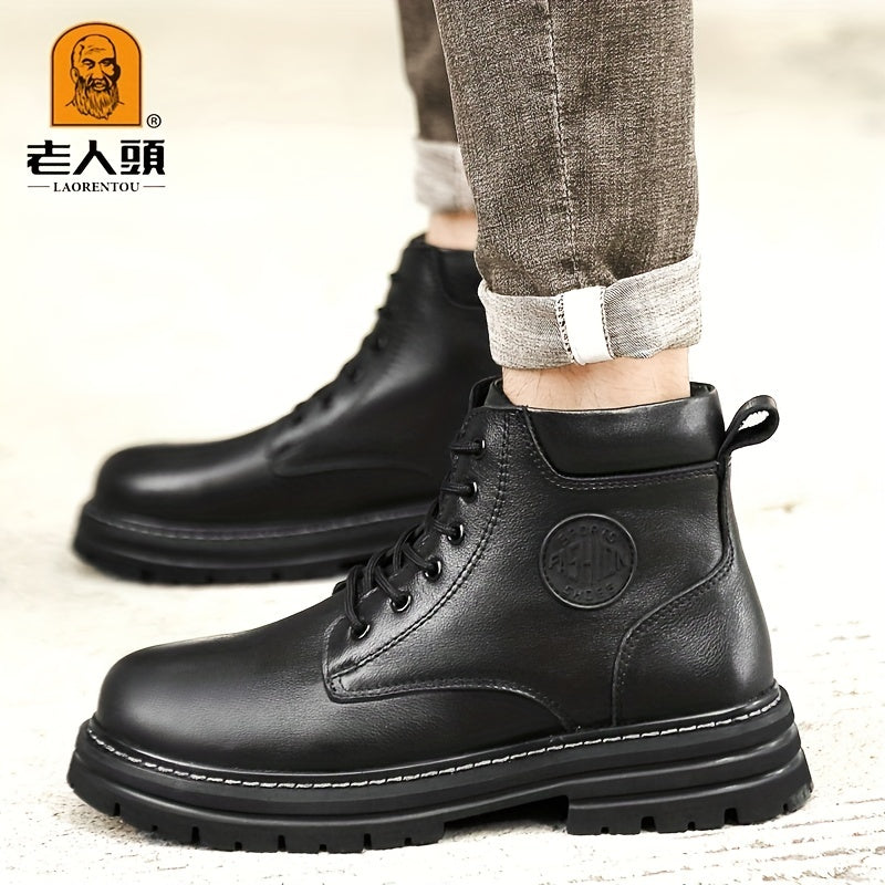 Men's Lace up Service Boots Casual Leather Walking Shoes