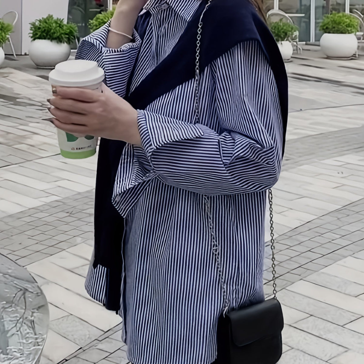 Striped Print Button Front Shirt for Women