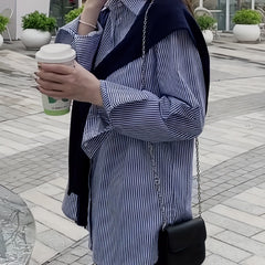 Striped Print Button Front Shirt for Women