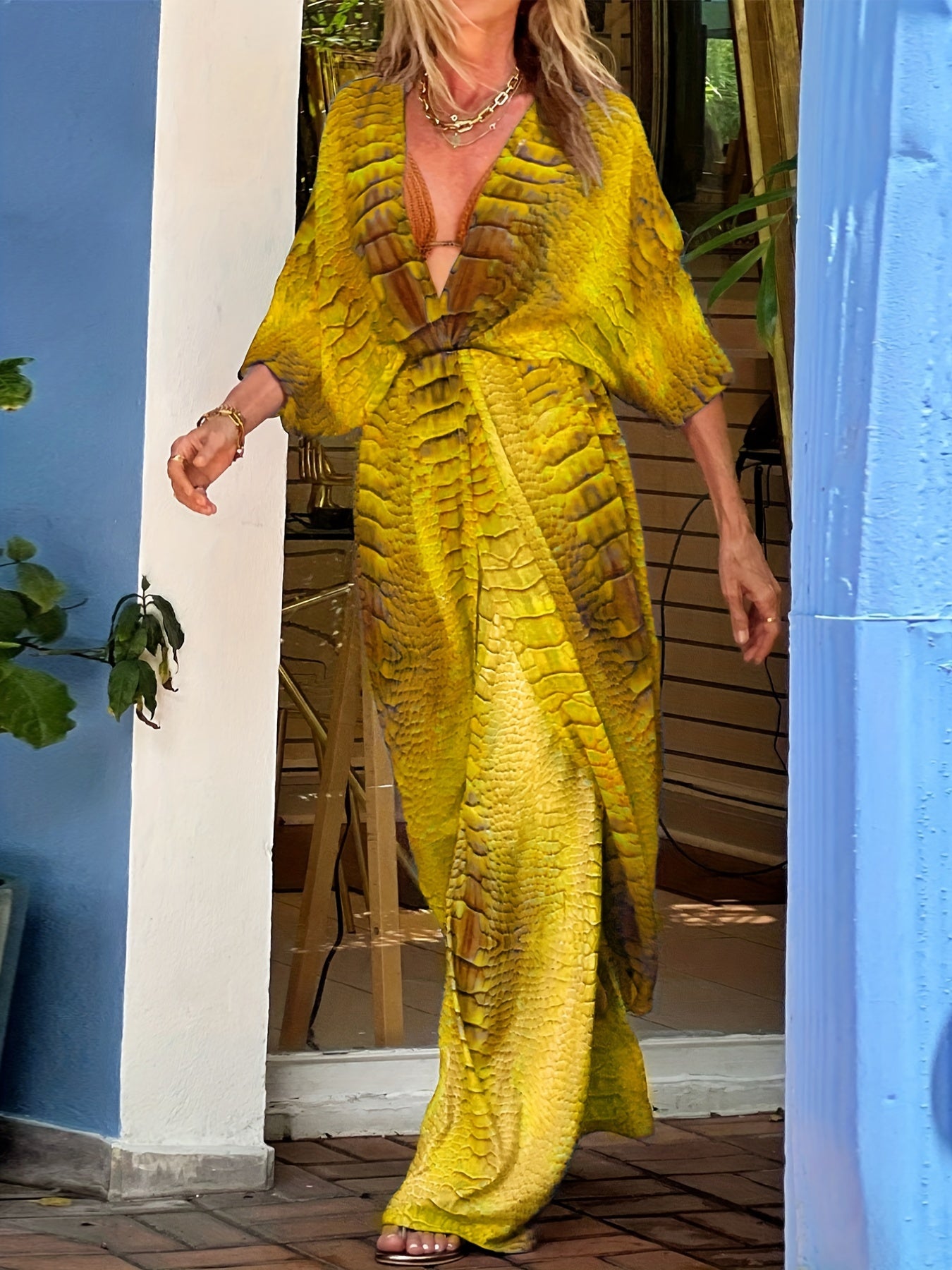 Crocodile Print 2-Pc Swimsuit & Cover Up Set