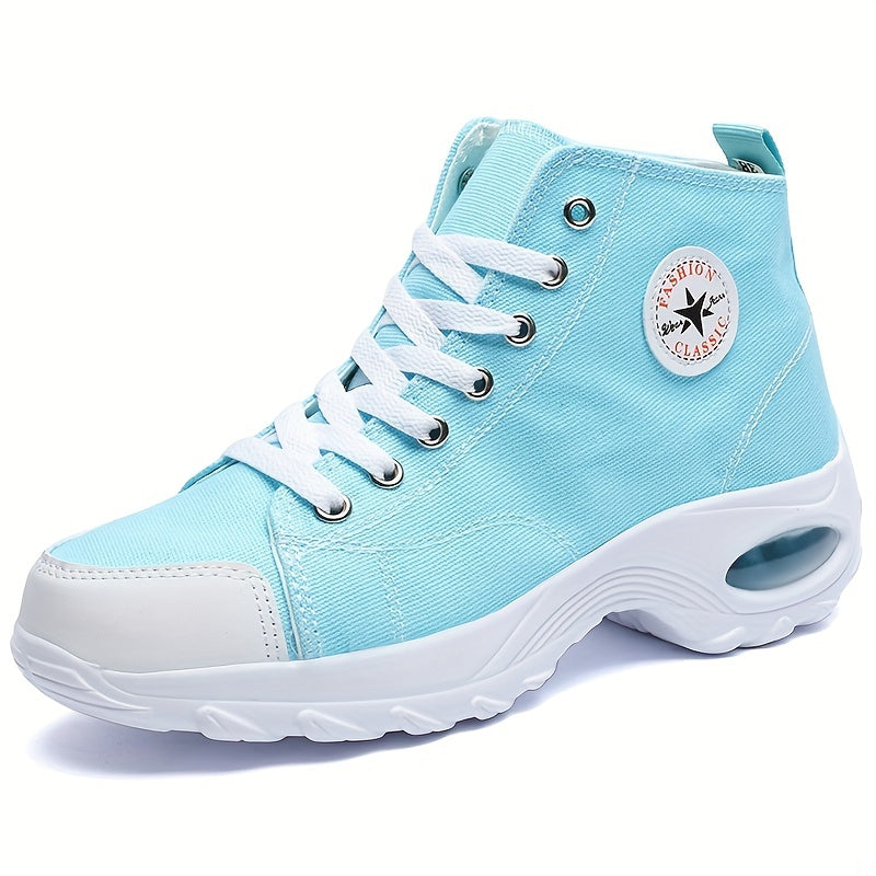 Women's Leisure Air Cushion Sneakers Thick Bottom Mid Top Canvas Shoes