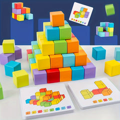 Colorful Cube Building Blocks Wooden Toys Montessori Teaching Aids