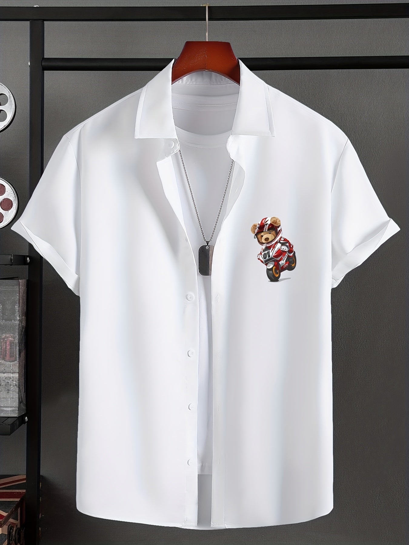 Bear Riding Motorcycle Men's Button Up Shirt