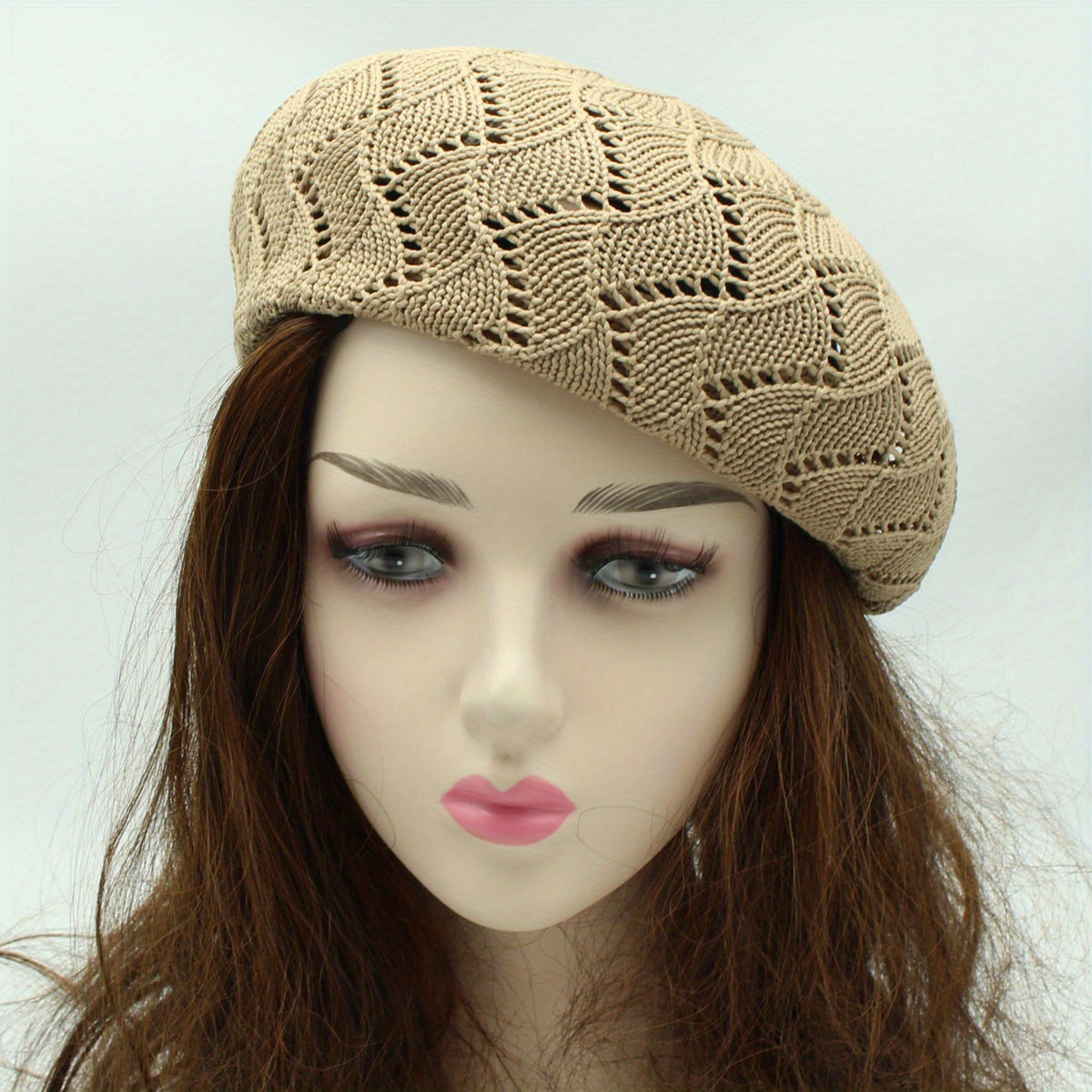 Striped Knitted Beret Beige Vintage Painter Cap Octagonal Hat