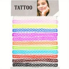 12pcs Vintage Tattoo Chokers Necklace Stretch Henna Gothic Punk Fishing Line Ela