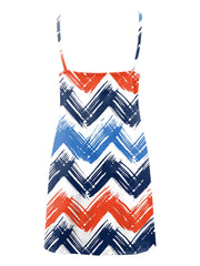  Brush Print Zipper Backless V Neck Mini Cami Dress