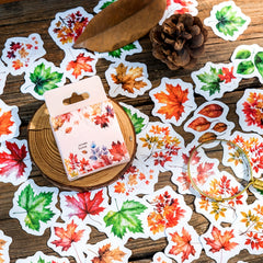 45pcs Autumn Letter Washi Paper Boxed Stickers, Material Sealing Stickers