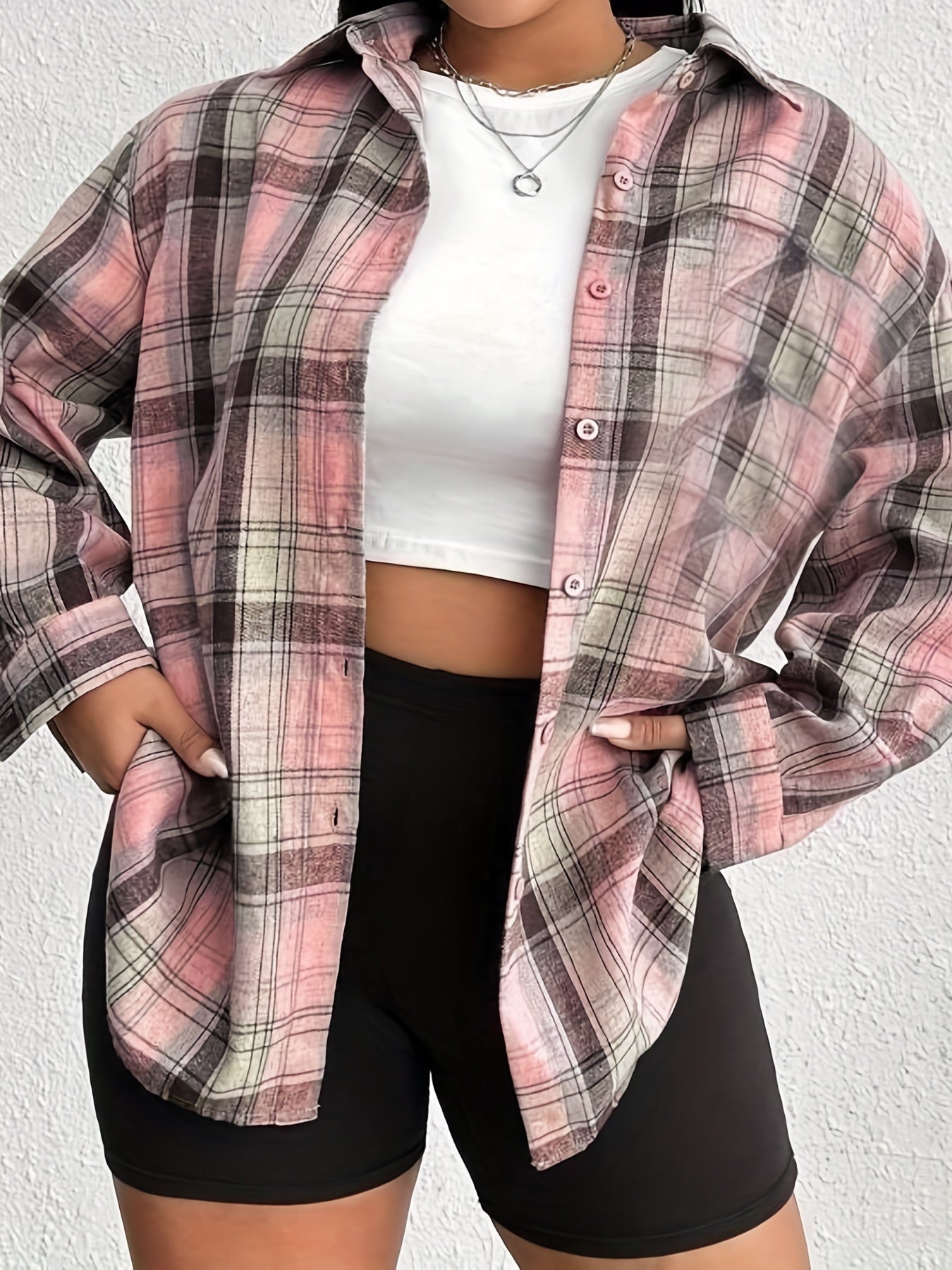  Plaid Button-Up Long Sleeve Shirt