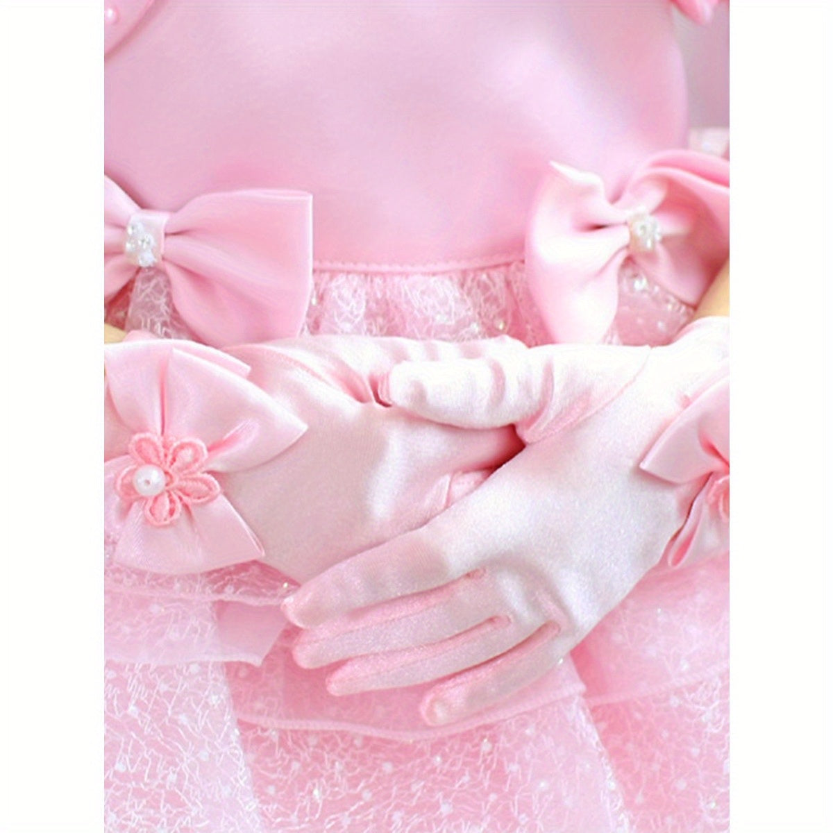 Black Satin Bow Dress Gloves Short Gloves