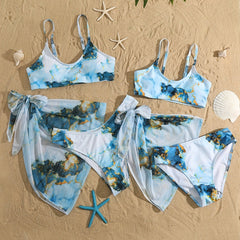 Marble Graphic Swimsuits & Cover Up Set for Mother and Daughter