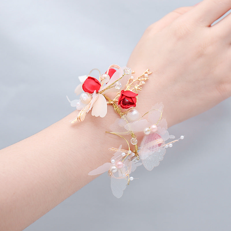 Wedding Wrist Corsages Bridal Fabric Hand Flowers