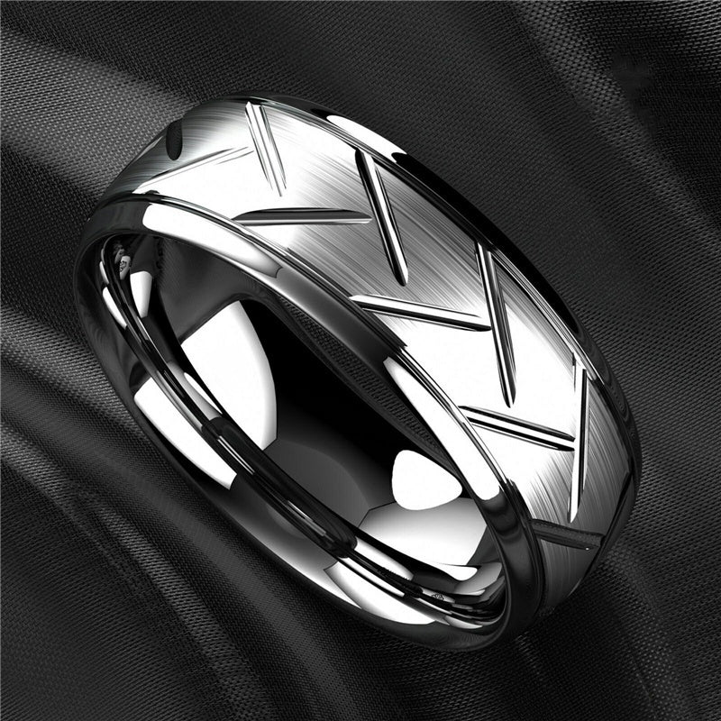 8MM High Titanium Steel Ring Men's Stainless Steel Wire Groove Tire Ring