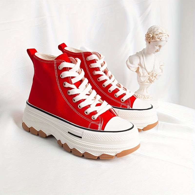 Women's High Top Canvas Platform Sneakers Lace Up Walking Shoes