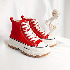 Women's High Top Canvas Platform Sneakers Lace Up Walking Shoes
