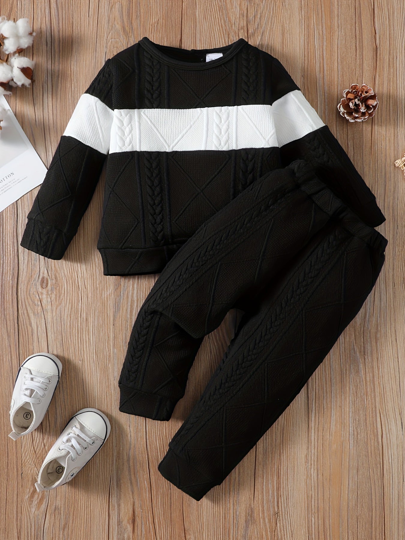 Boys Casual Knitted Block Pullover Top & Pants Set