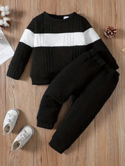Boys Casual Knitted Block Pullover Top & Pants Set