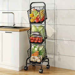 3 Tier Metal Market Basket with Wheels - Ideal for Fruits & Veggies