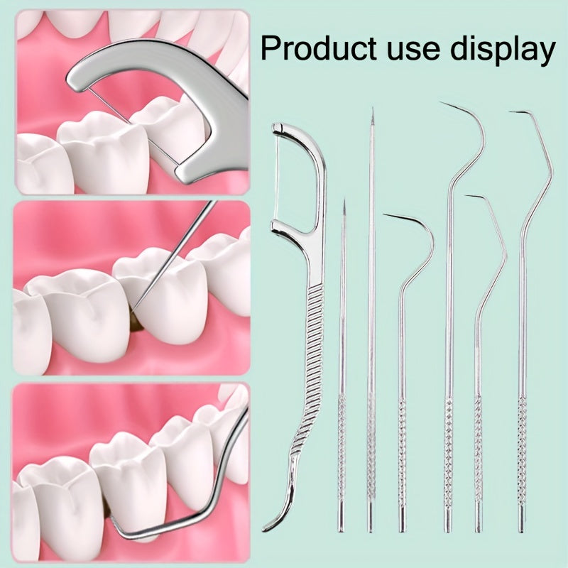 Stainless Steel Toothpick Set Dental Floss Tooth Remover Key Chain Cylinder