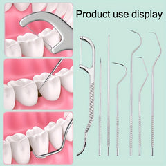 Stainless Steel Toothpick Set Dental Floss Tooth Remover Key Chain Cylinder
