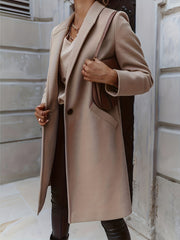 Women's Solid Mid Length Coat One Button Outerwear