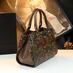 Vintage Floral Handbag w/Removable Strap Zipper Closure Polyester Lined