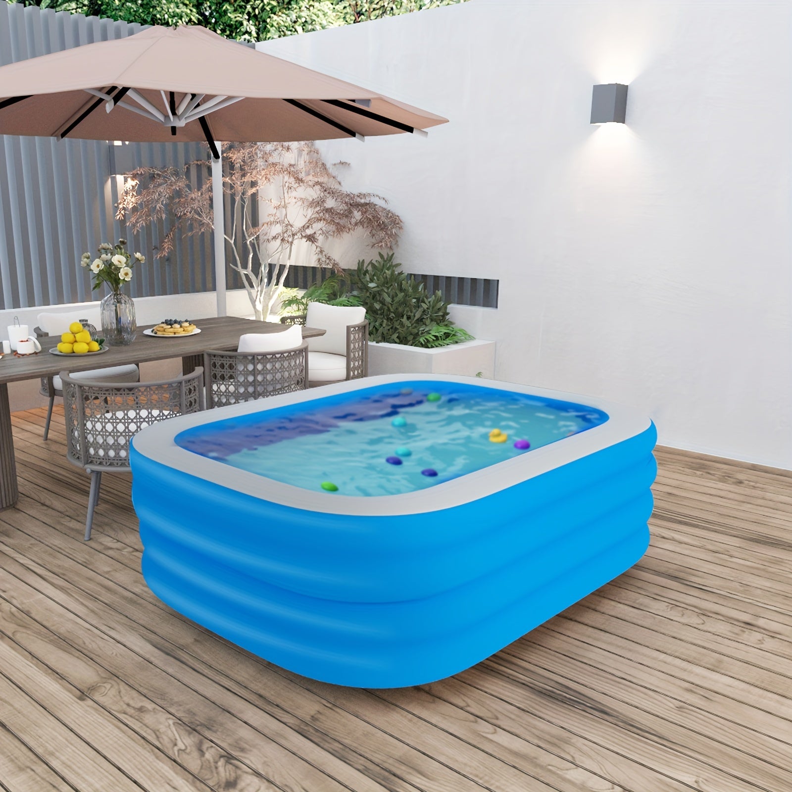 Family Swimming Pool with 4 Rings Oversized Inflatable, Foldable for Home Yard