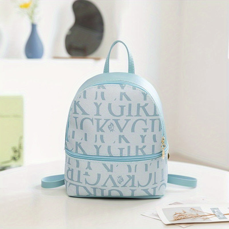 Mini Letter Graphic Backpack Faux Leather Daypack Women's Travel School Bag