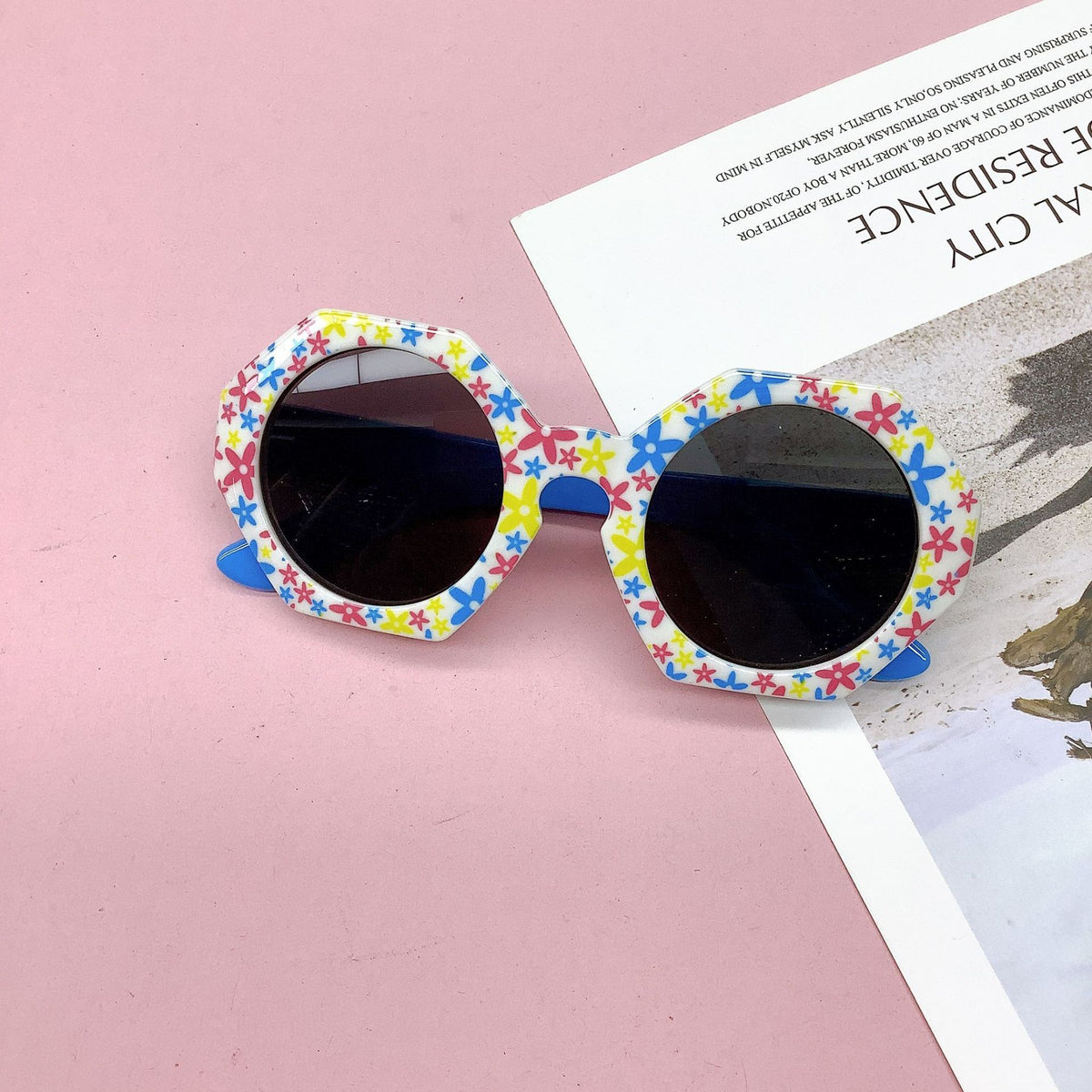 Girl's Round Frame Decoration Sunglasses UV Protection