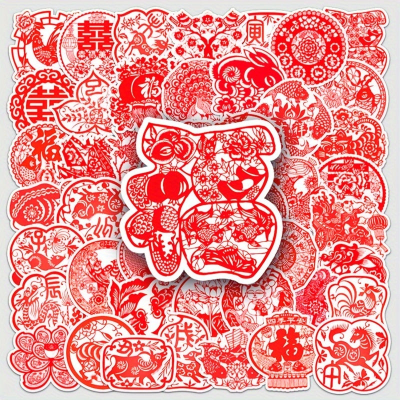 50pcs Chinese Year Paper Cutting Sticker Fu Stickers Spring Party Decoration
