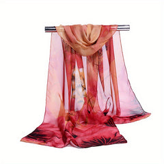 Vintage Lotus Print Thin Scarf Casual Gauze Shawl Head Wrap