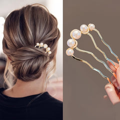 Vintage Bun Maker Hair Stick Pearl Embellished Alloy French Twist Hair Fork