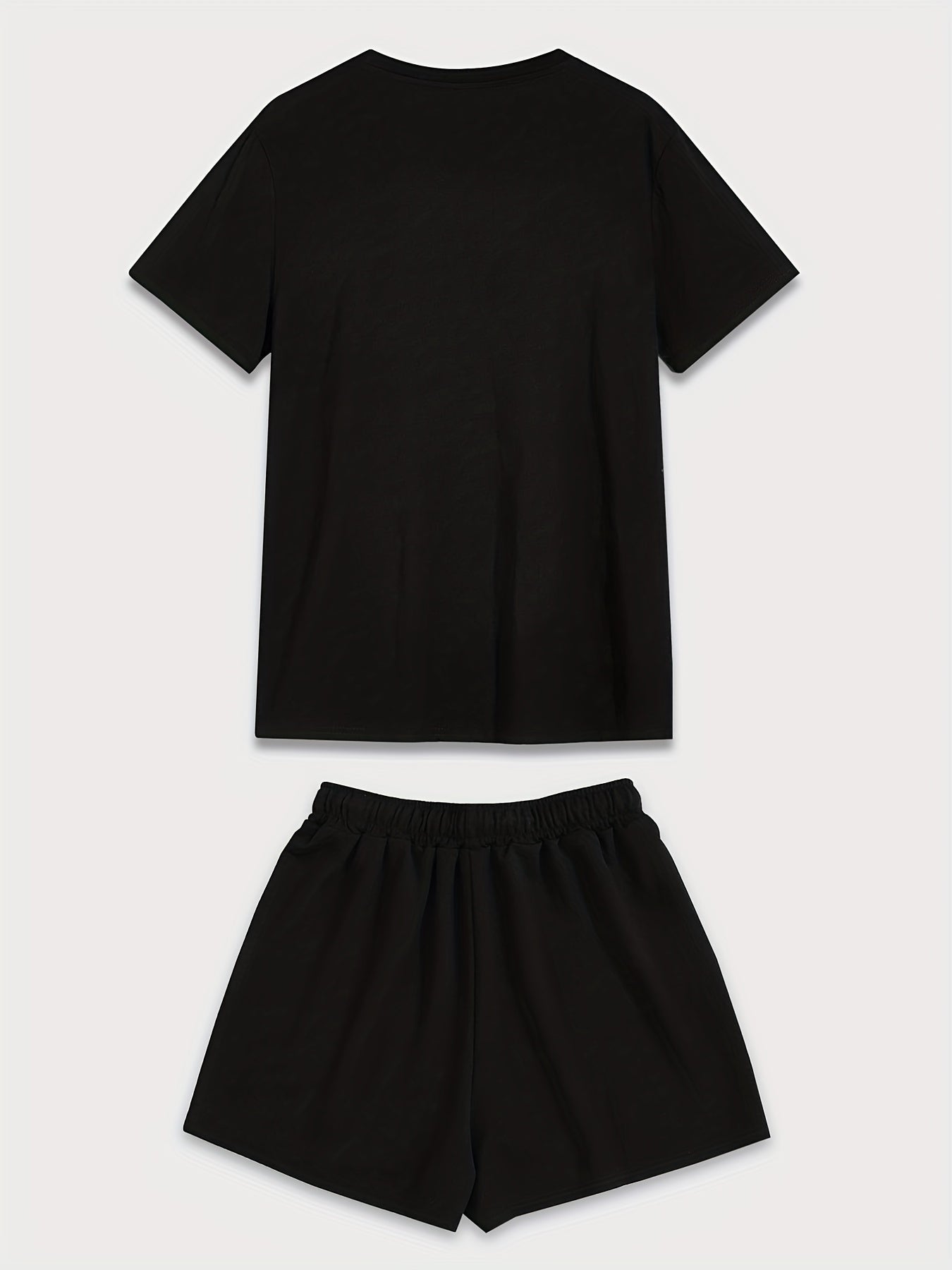 Letter Print Casual Short Sleeve T-shirt & Drawstring Waist Shorts
