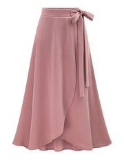  Solid Side Knot Layered Maxi Skirt with Slight Stretch