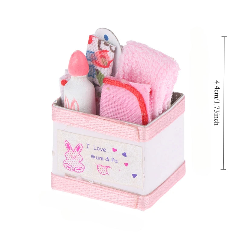 1:12 Scale Plastic Dollhouse Accessories Set with Storage Basket Pink and Teapot