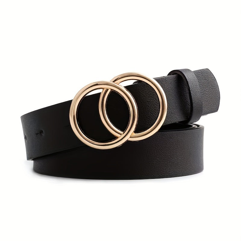 Double Ring Buckle Belt Casual Jeans Pants Unisex PU Leather Belt